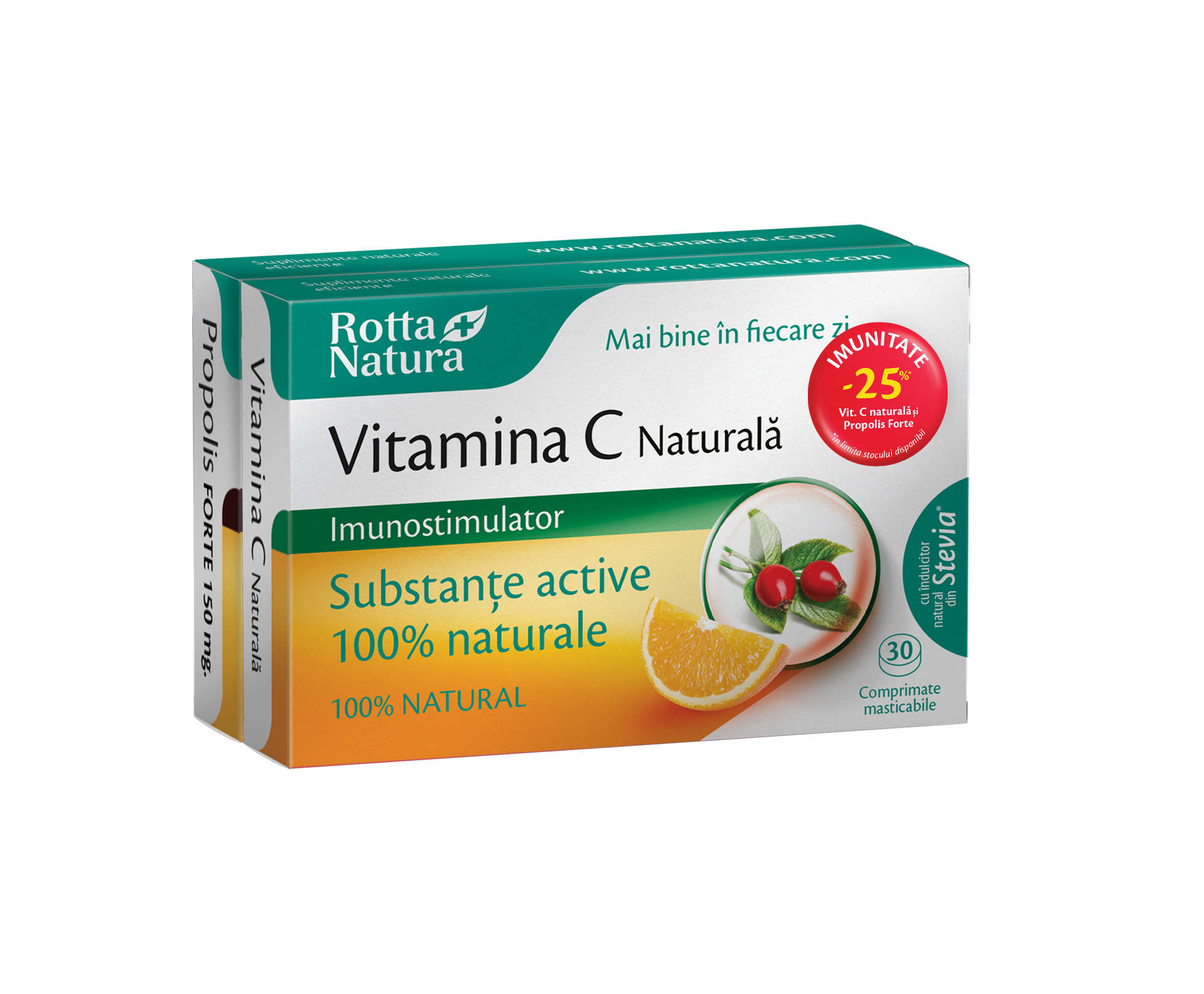 Pachet Vitamina C naturala 30 cpr. si Propolis Forte 30 cpr. cu 25% reducere